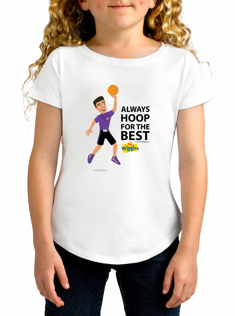 Twidla Girl's The Wiggles Always Hoop For The Best Cotton T-Shirt - White
