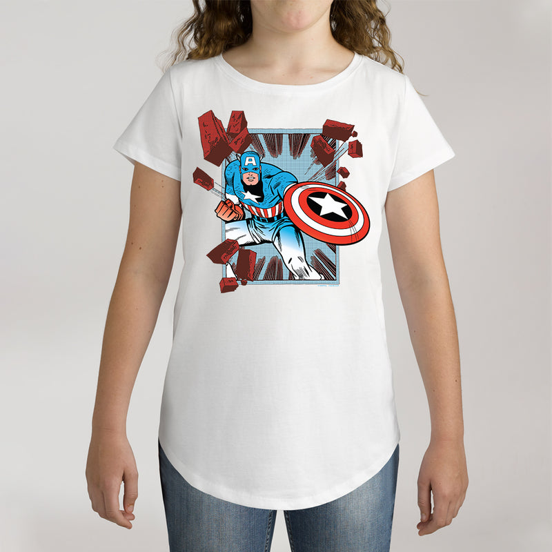 Twidla Girl's Marvel Captain America Action Cotton Tee